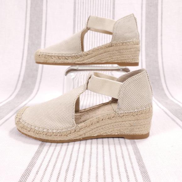 Tory Burch Shoes Womens 5.5 Catalina Wedge Beige Espadrille White Canvas Resort - Picture 2 of 14